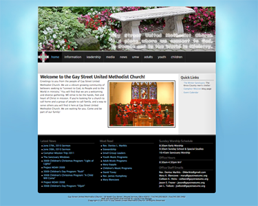 Screenshot of the website for the Gay Street United Methodist Church