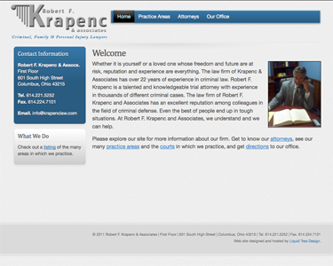 Screenshot of the website for Robert F. Krapenc, Attorney at Law