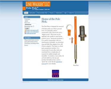 Screen of website for Line Walker, LLC, creator of the Pole Pick
